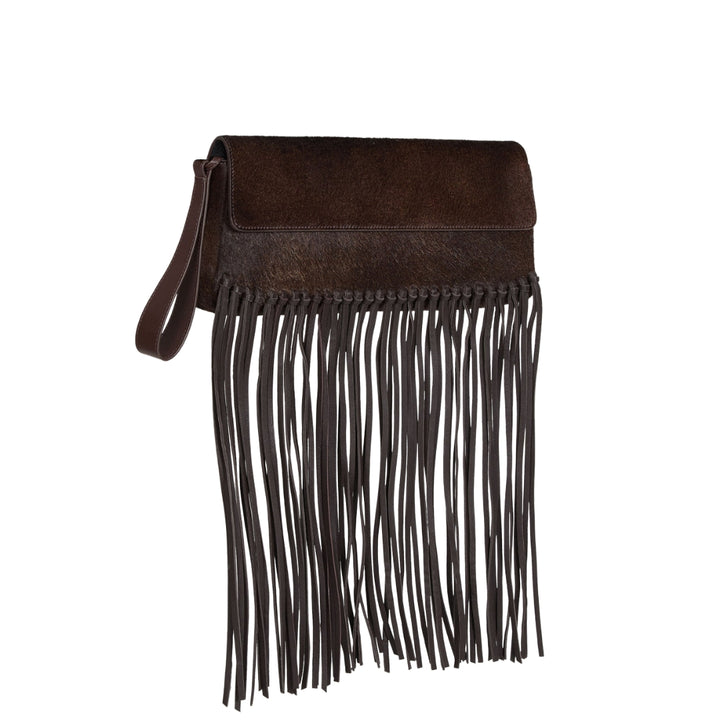 Fringe Ponyhair Clutch in Dark Chocolate