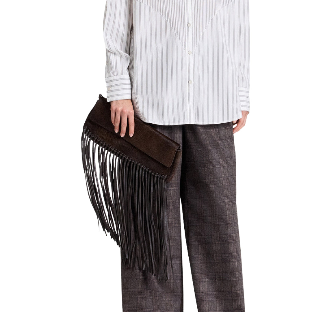 Fringe Ponyhair Clutch in Dark Chocolate