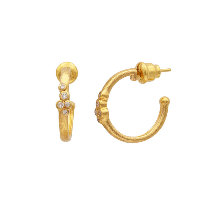 Pointelle Gold Diamond Earrings, 20mm Round