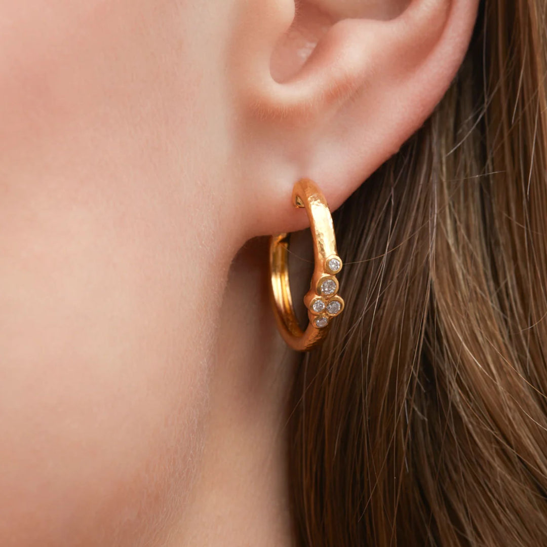 Pointelle Gold Diamond Earrings, 20mm Round