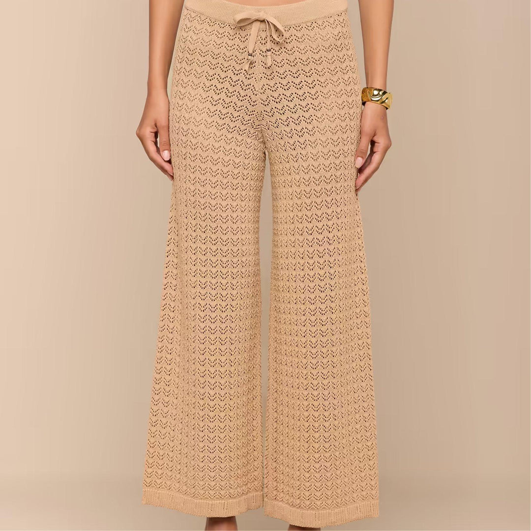 Gaelle Pointelle Knit Pant in Light Cappuccino