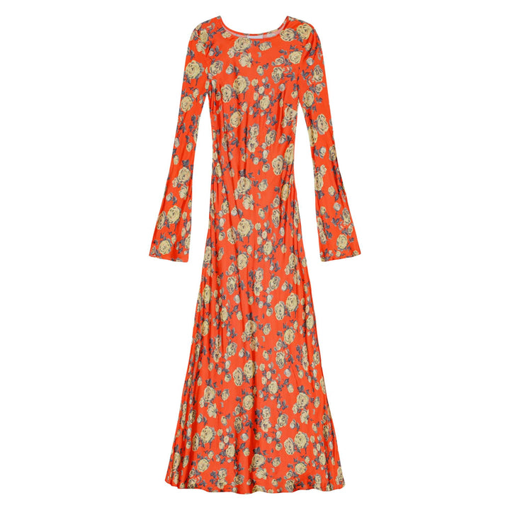 Printed Satin Maxi Dress In Poinciana