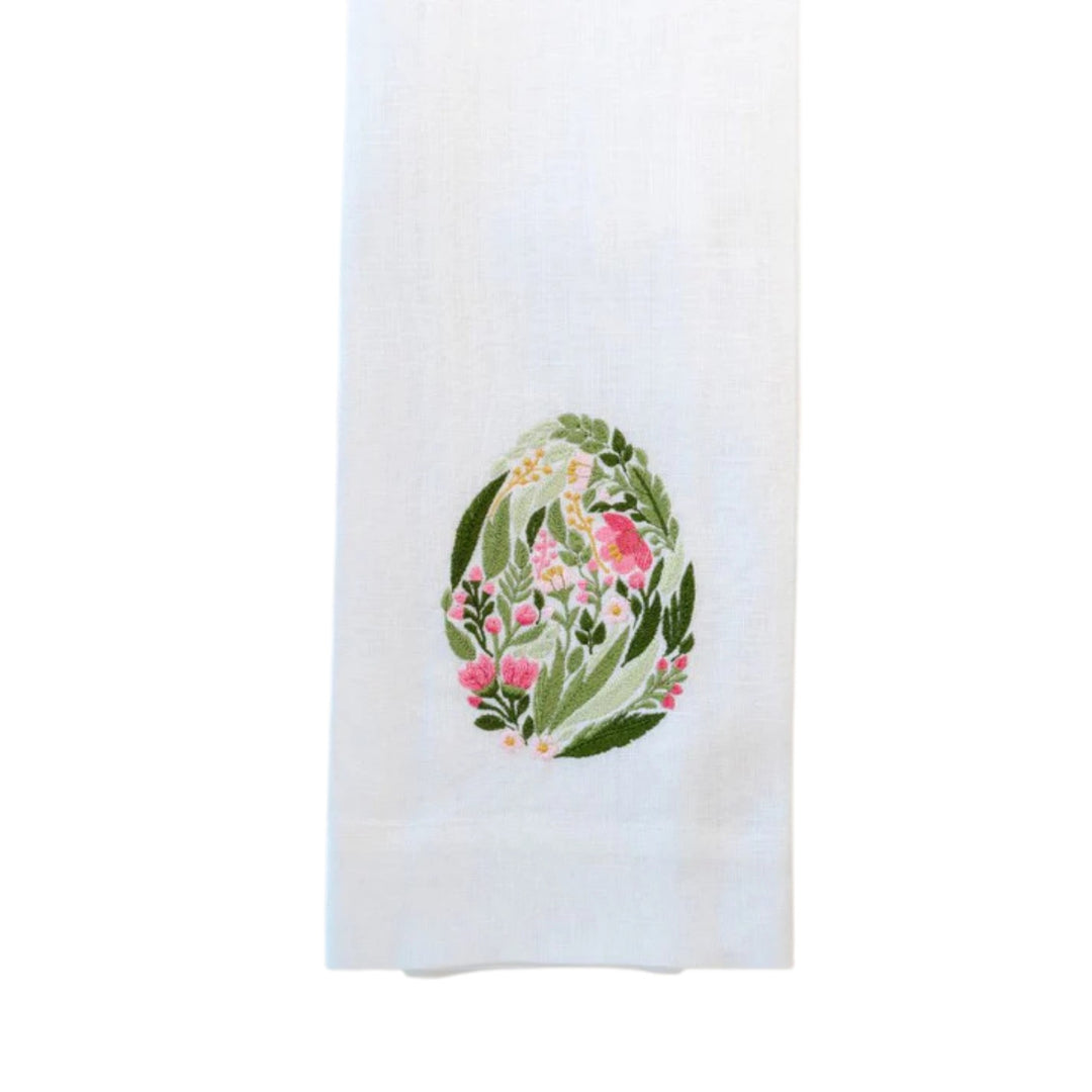 Garden Easter Egg White Linen Towel