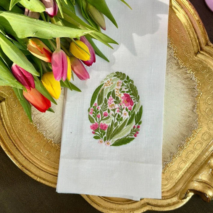 Garden Easter Egg White Linen Towel
