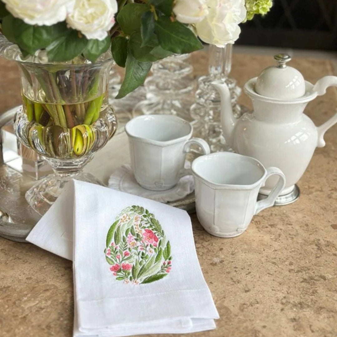 Garden Easter Egg White Linen Towel