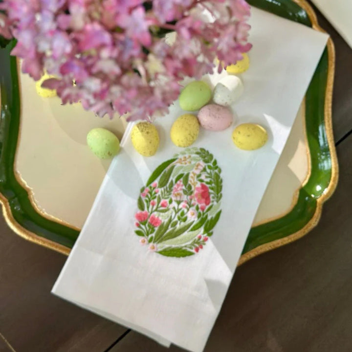 Garden Easter Egg White Linen Towel
