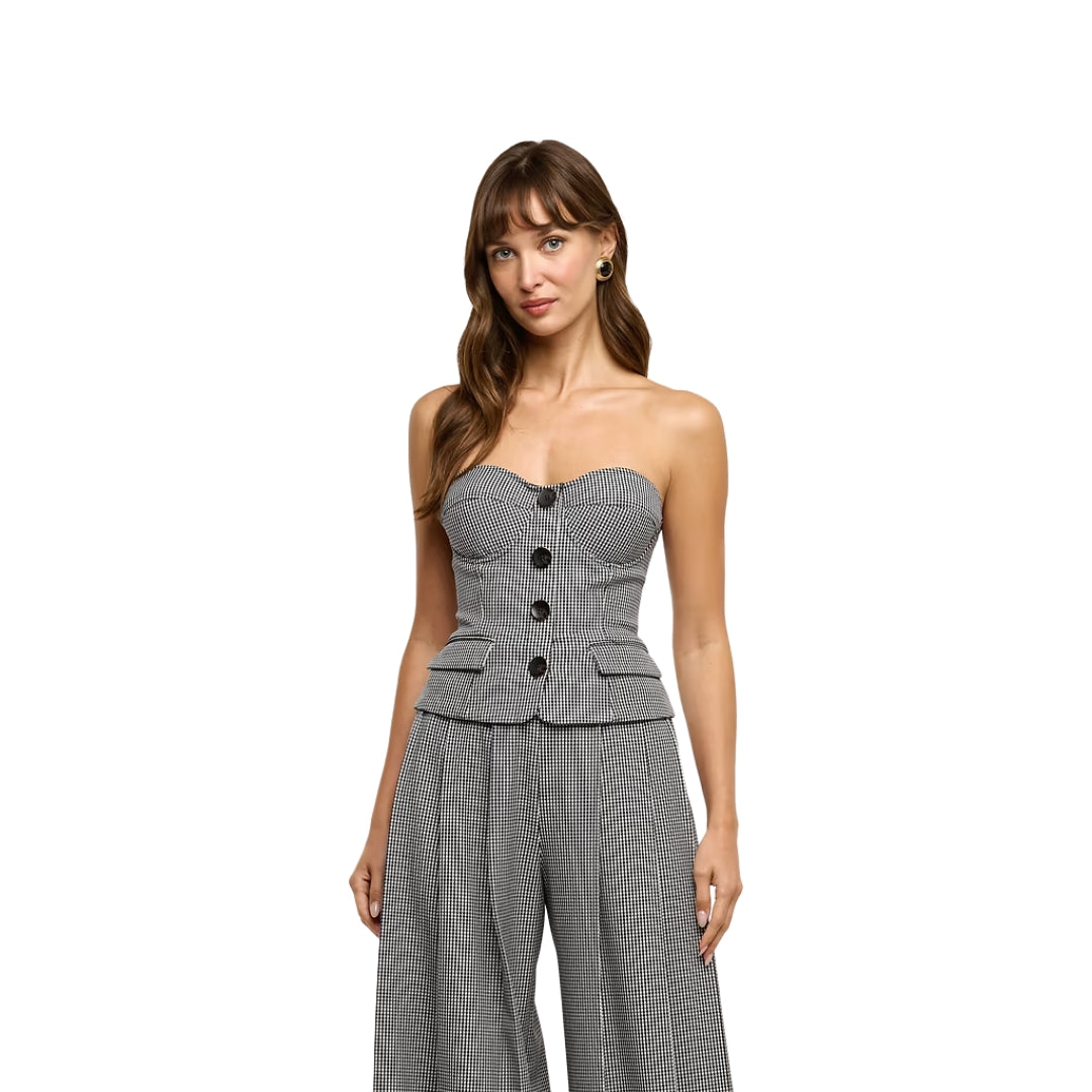 Genevieve Corset Vest Top in Black and White Houndstooth