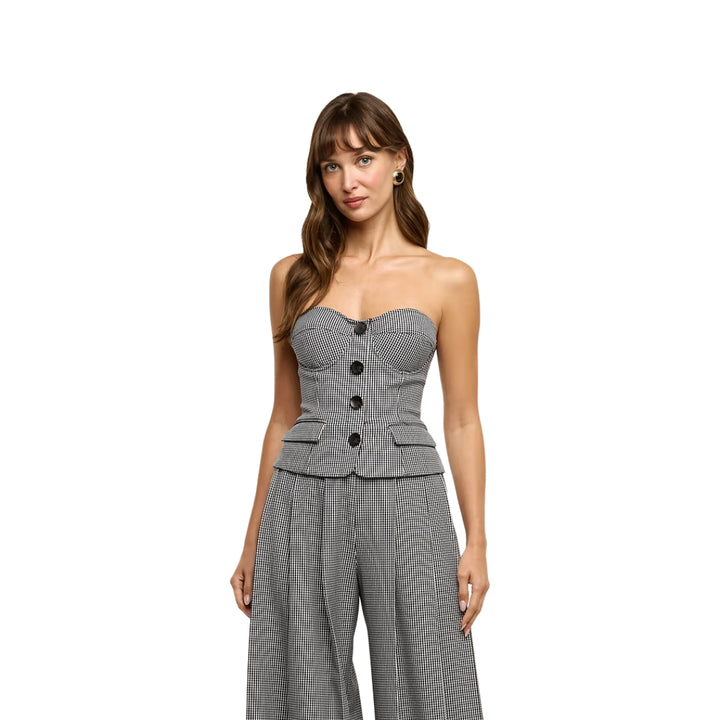 Genevieve Corset Vest Top in Black and White Houndstooth