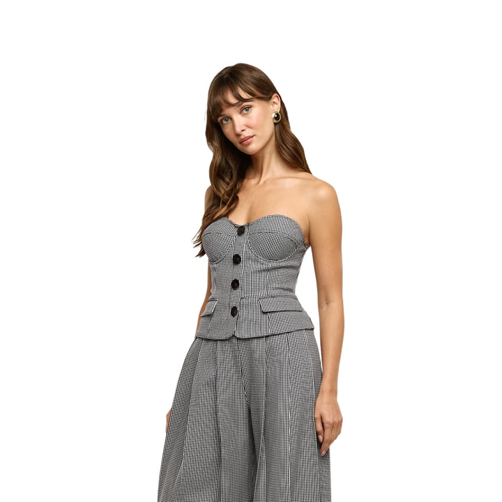 Genevieve Corset Vest Top in Black and White Houndstooth