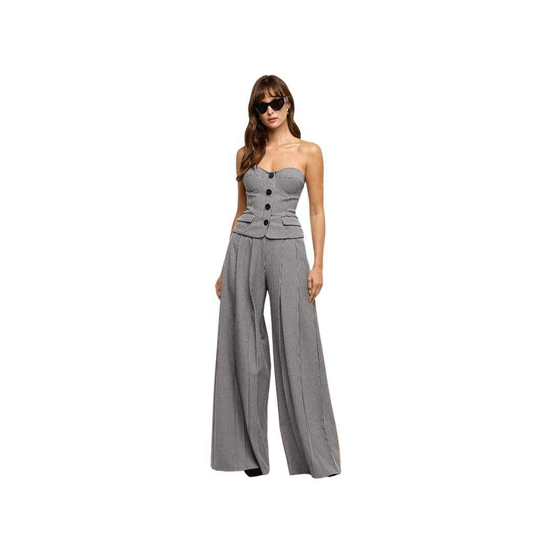 Genevieve Corset Vest Top in Black and White Houndstooth