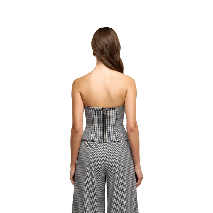 Genevieve Corset Vest Top in Black and White Houndstooth
