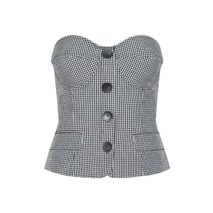 Genevieve Corset Vest Top in Black and White Houndstooth
