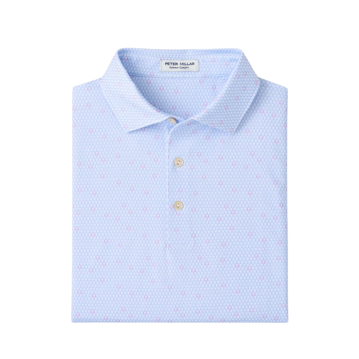 Geo Skull Performance Jersey Polo in White/Stream Blue