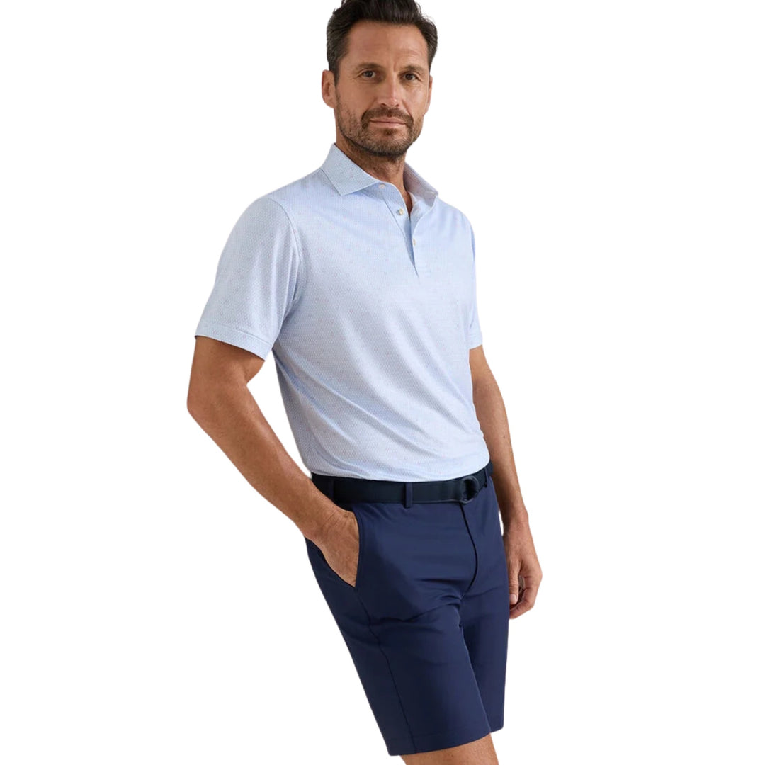 Geo Skull Performance Jersey Polo in White/Stream Blue