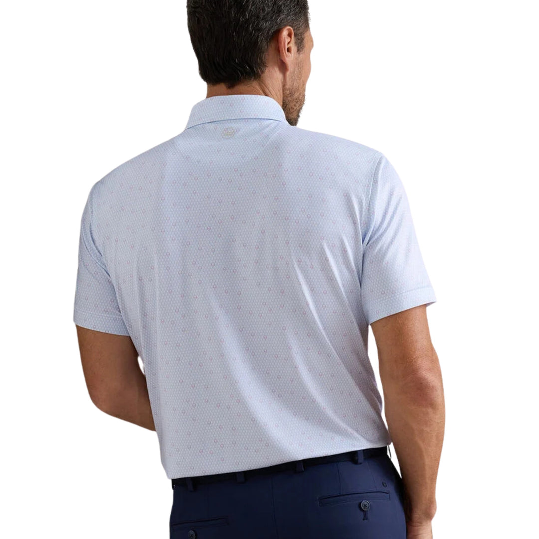 Geo Skull Performance Jersey Polo in White/Stream Blue