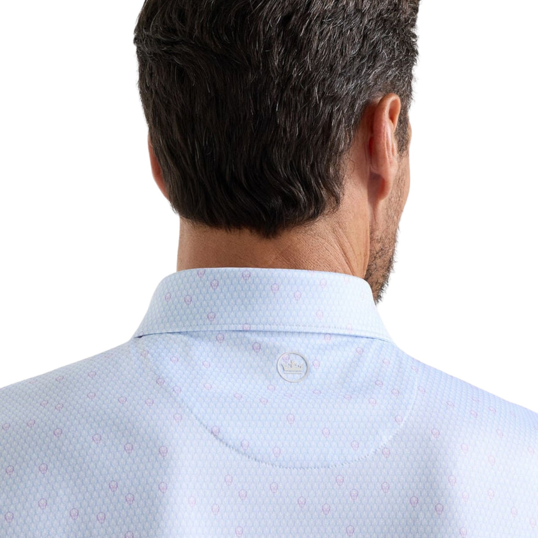 Geo Skull Performance Jersey Polo in White/Stream Blue