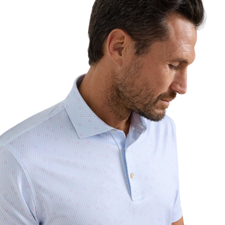 Geo Skull Performance Jersey Polo in White/Stream Blue