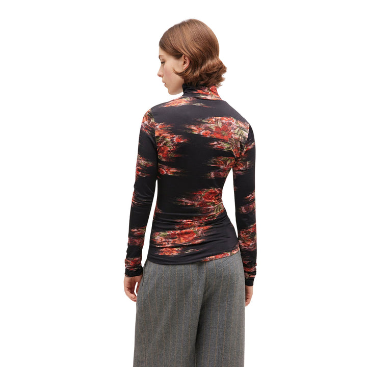 Printed Shiny Jersey Turtleneck