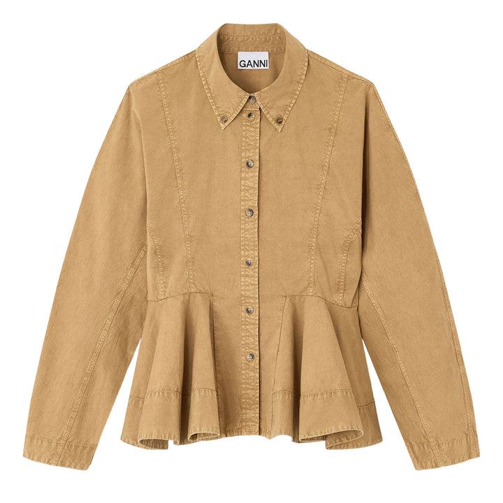 Washed Stretch Cotton Peplum Shirt