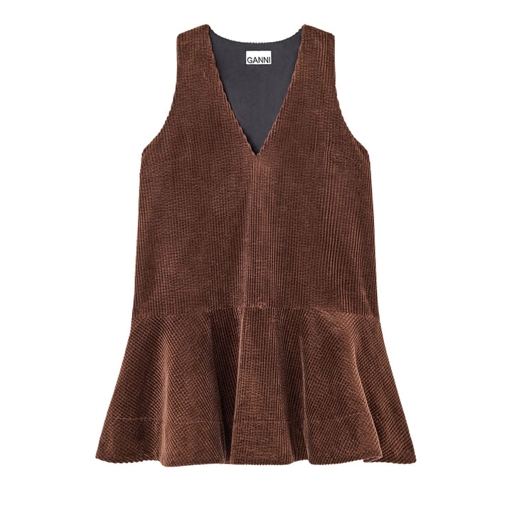 Seersucker Corduroy V-Neck Mini Dress