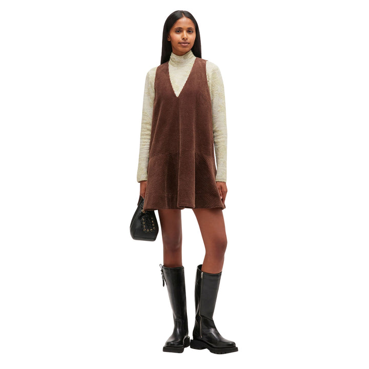Seersucker Corduroy V-Neck Mini Dress