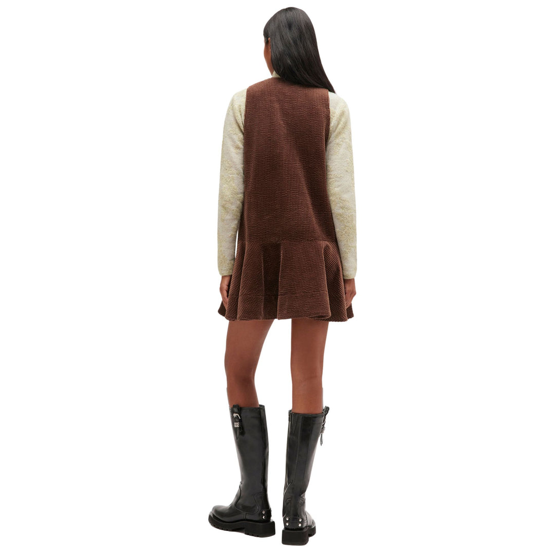 Seersucker Corduroy V-Neck Mini Dress
