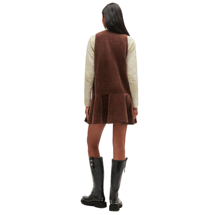 Seersucker Corduroy V-Neck Mini Dress