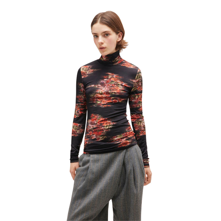 Printed Shiny Jersey Turtleneck