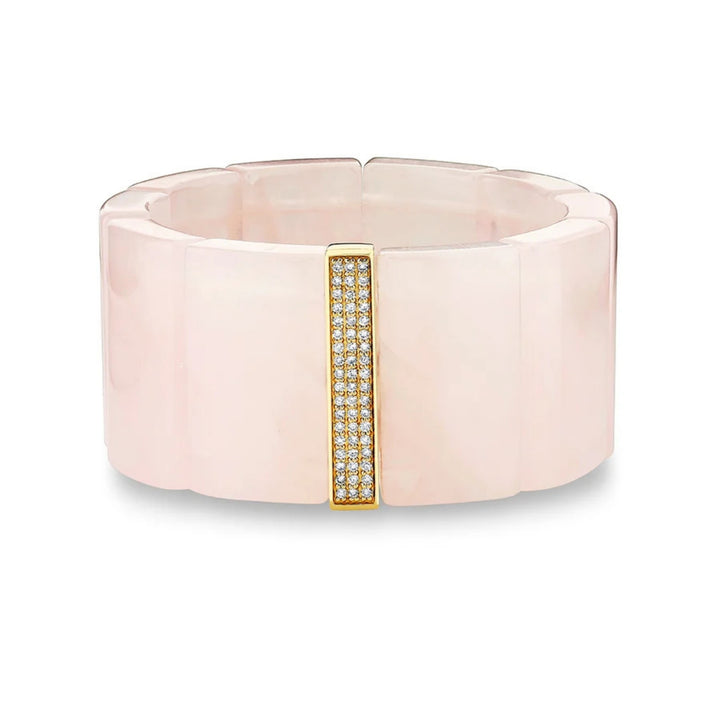 Gold and Diamond Large 3 Row Pave Spacer on 30mm Riverstone Rectangle Bead Bracelet