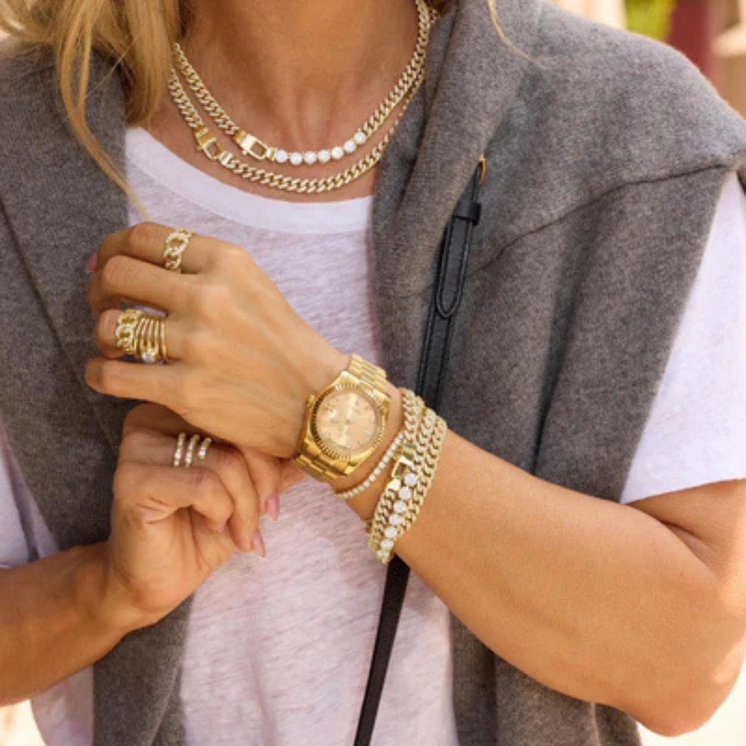 Graduated Pave Julian Ring - Gold/White