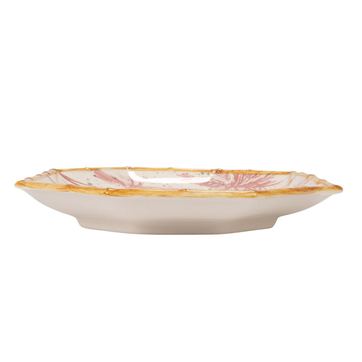 Hand Painted Stoneware Octagon Shaped Platter w/Palm Trees, Animals & Bamboo Style Edge