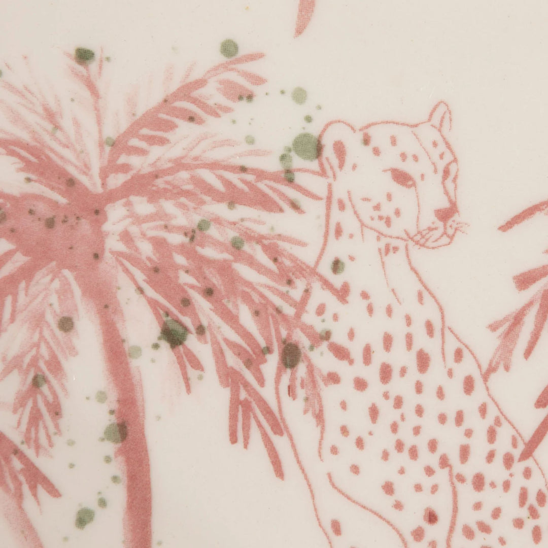 Hand Painted Stoneware Octagon Shaped Platter w/Palm Trees, Animals & Bamboo Style Edge