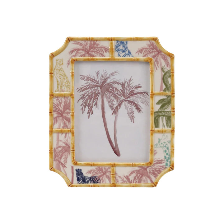 Hand Painted Stoneware Photo Frame w/Bamboo Style Edge