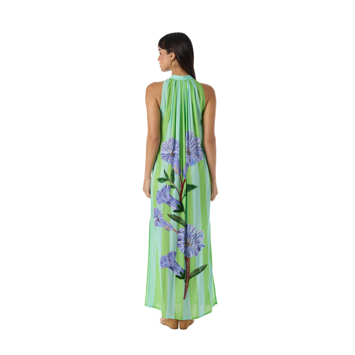 Hand Beaded Sundowner Maxi Dress in Aqua Neelgiri/Stripes