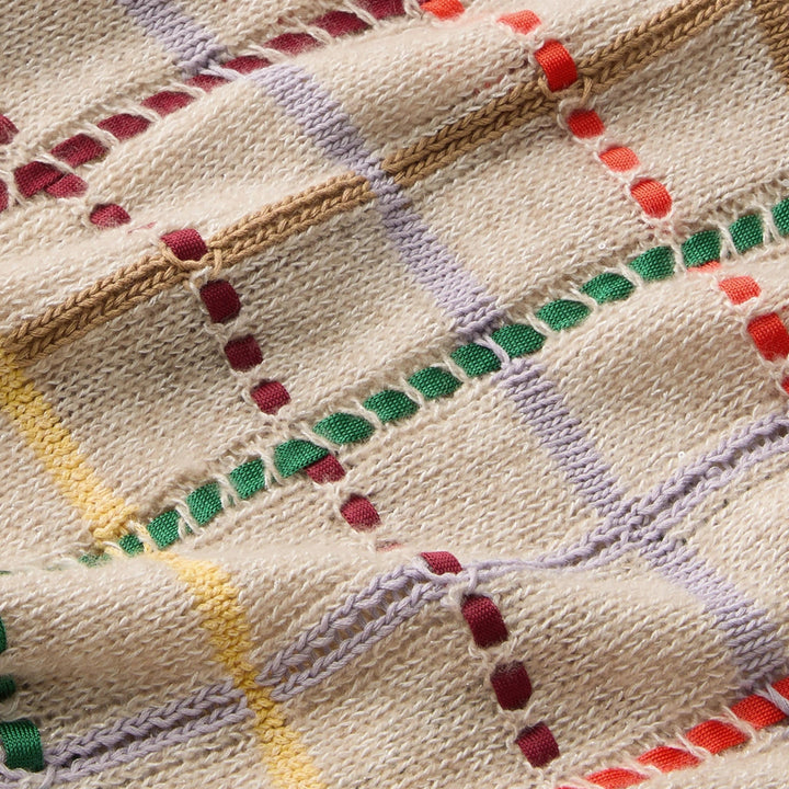 Hand Embellished Grid Sweater in Taupe Multi