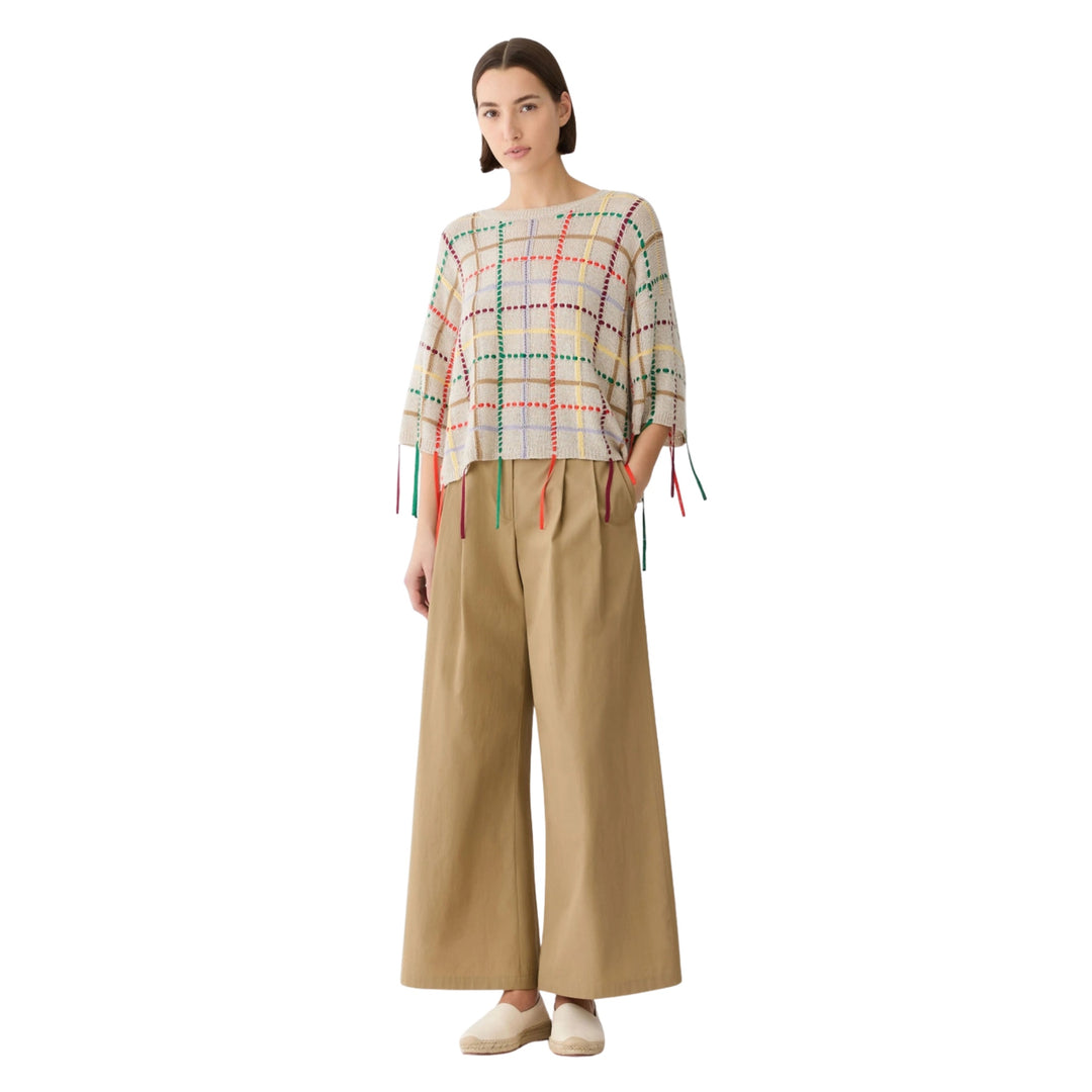 Hand Embellished Grid Sweater in Taupe Multi
