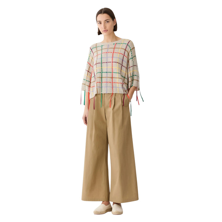 Hand Embellished Grid Sweater in Taupe Multi