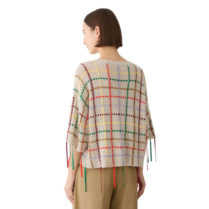 Hand Embellished Grid Sweater in Taupe Multi