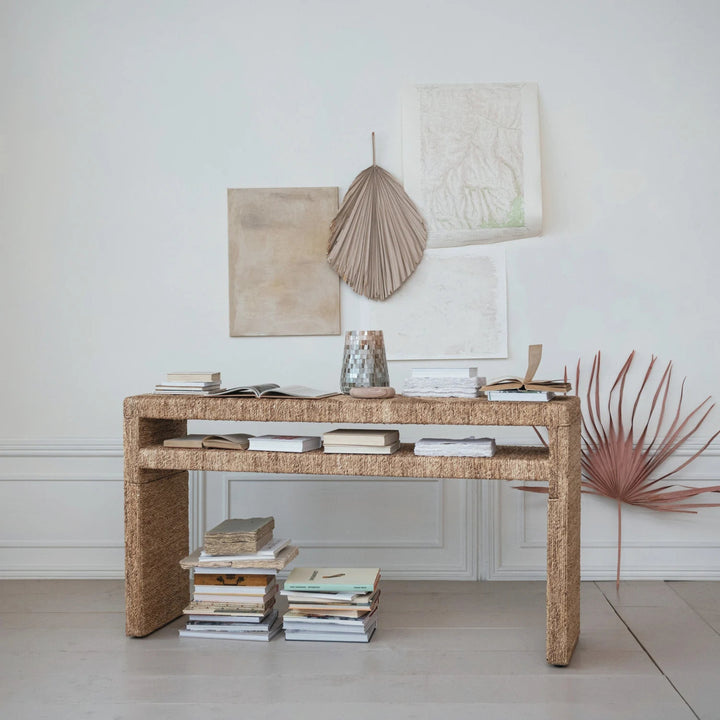 Hand Woven Water Hyacinth & Acacia Console Table