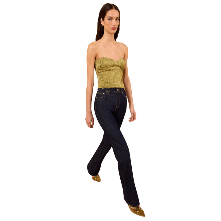 Heleen Satin Cropped Bustier Top in Moss Gold