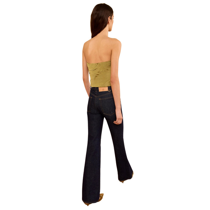 Heleen Satin Cropped Bustier Top in Moss Gold