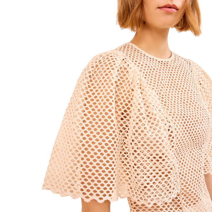 Hera Short Sleeves Eyelet Cotton Top in Cowrie