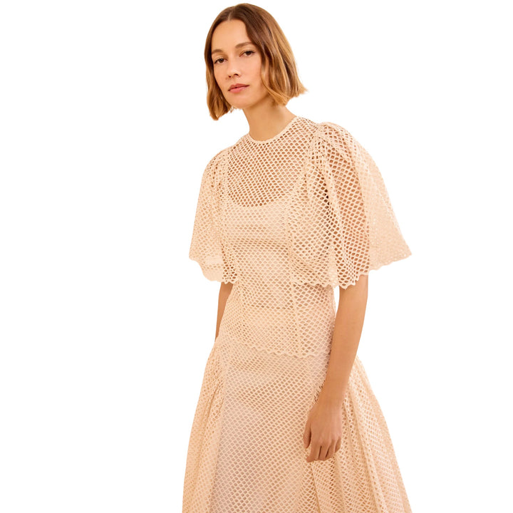 Hera Short Sleeves Eyelet Cotton Top in Cowrie