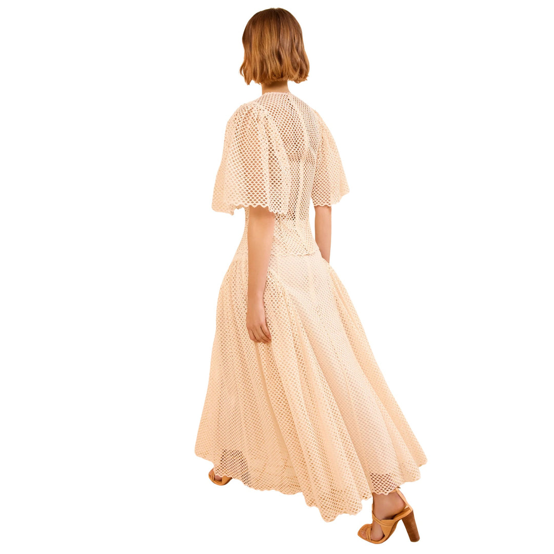 Hera Short Sleeves Eyelet Cotton Top in Cowrie