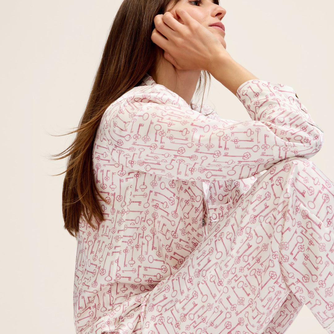 Womens Silk Pajama Set in Key to My Heart