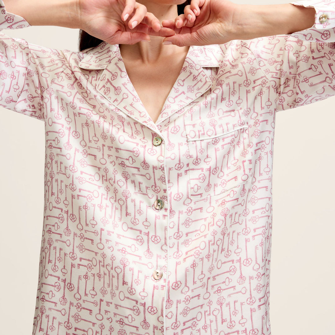 Womens Silk Pajama Set in Key to My Heart