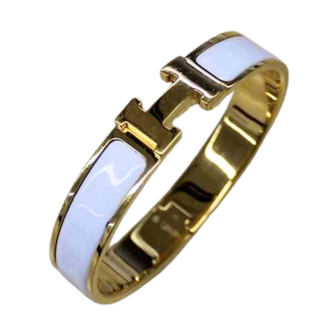 Hermès White Narrow Clic Clac Bracelet