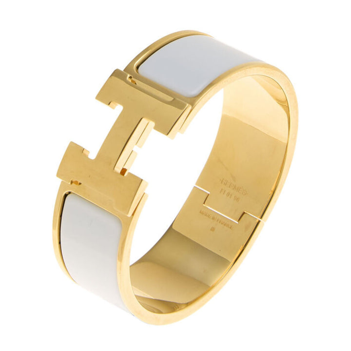 Hermes White Gold Clic Clac Wide