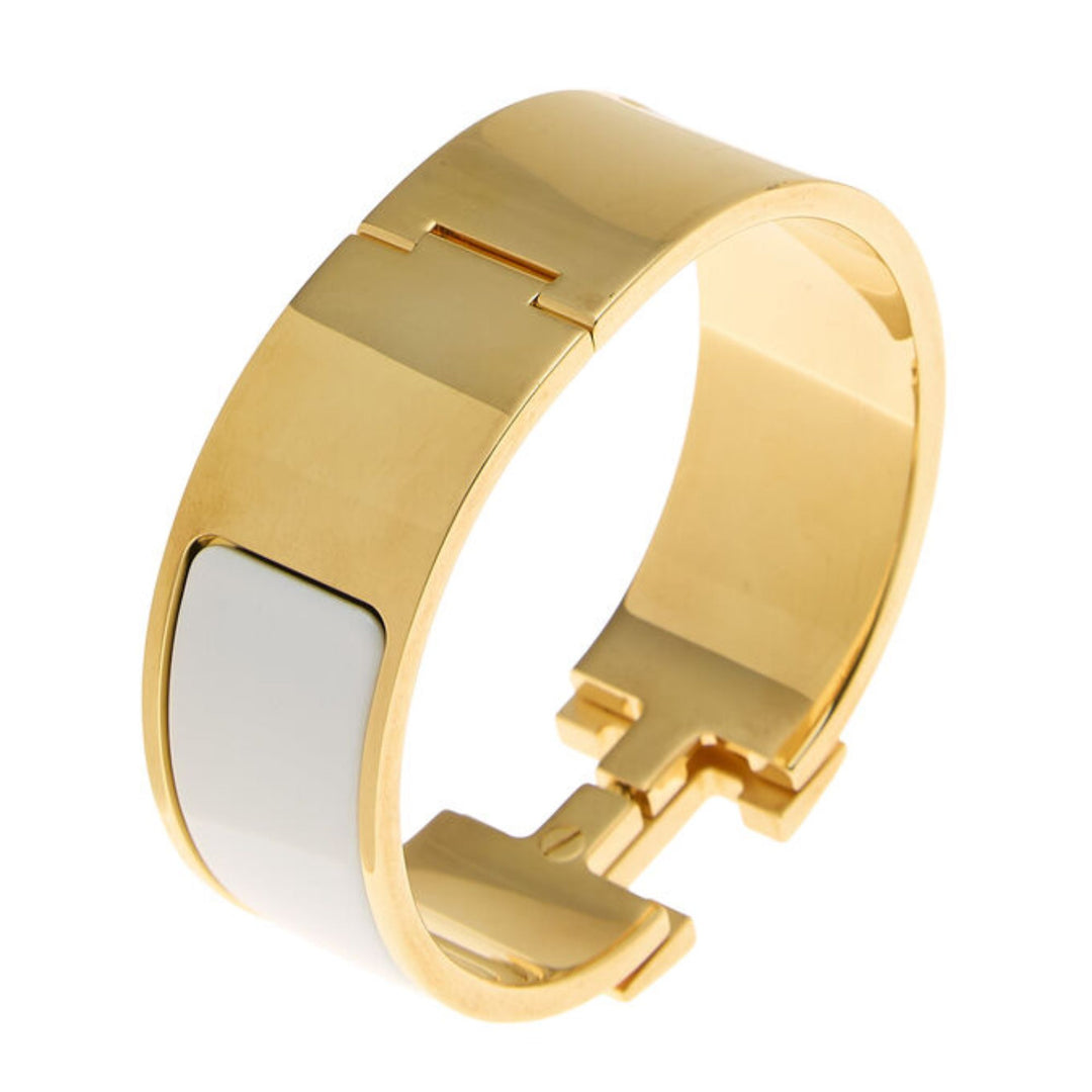 Hermes White Gold Clic Clac Wide