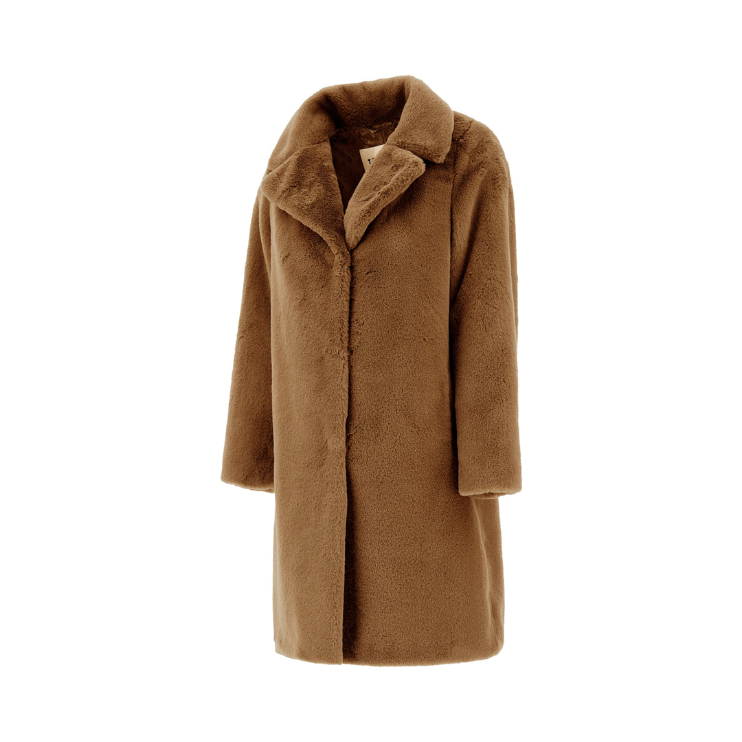 Herno Soft Faux Fur Long Coat in Camel